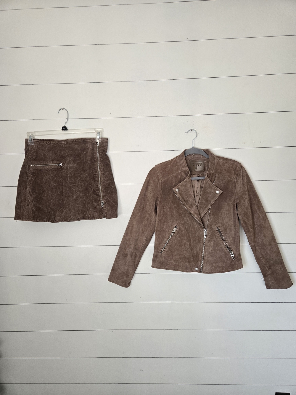 BLANKNYC Moto Jacket (S) & Skirt(29) Set in Taupe 100% Leather
